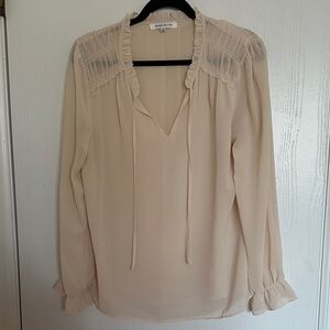 Rose & Olive Soft Cream Ruffle Tie-Neck Blouse